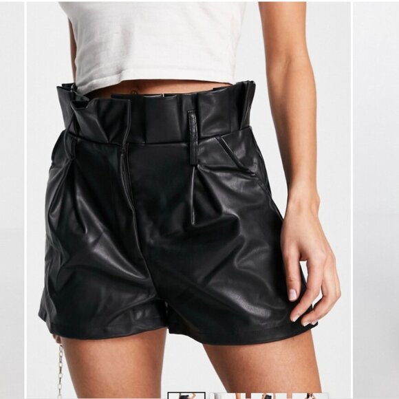 CLUB L LONDON (NWT) Leather Look Paperbag Shorts, Black, Size 8 (US), 12 (UK) - Picture 2 of 14